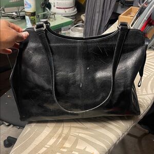 Monsac Black Leather Shoulder Bag